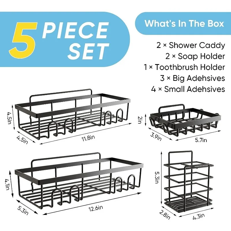 5 Pack Shower Caddy Adhesive Shower Organizer for Bathroom Storage & Kitchen Home & Garden