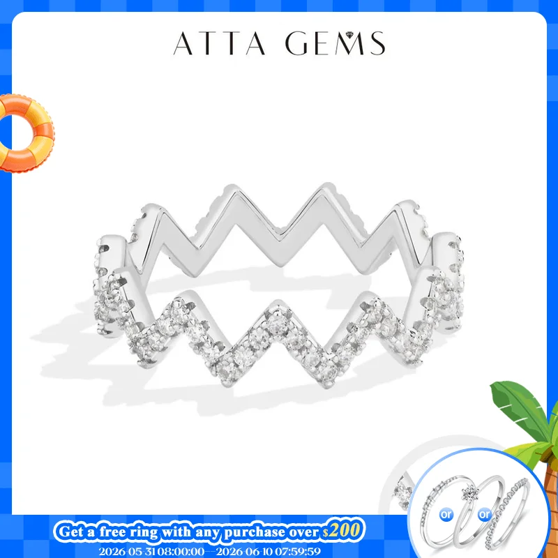

ATTAGEMS Zigzag Wave Pave Moissanite Rings for Women S925 Silver Eternity Stackable Band Dainty Versatile Everyday Party Jewelry
