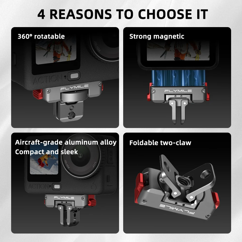 Magnetyczny adapter szybkiego montażu do DJI OSMO360 II/Action 6/Nano, obrotowa podstawa z podwójnym zaczepem, metalowy uchwyt z gwintem 1/4", akcesorium do vlogowania — zdjęcie produktu 2
