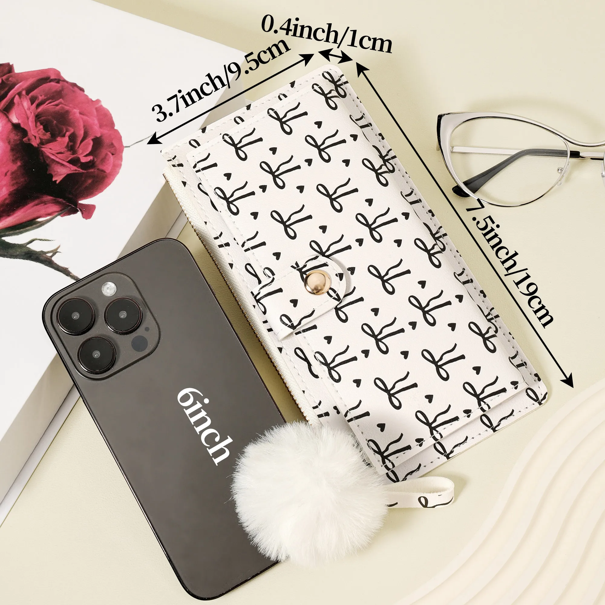 حقيبة يد طويلة - محفظة عملات معدنية أنيقة مع سحر بوم بوم تتميز بفتحات متعددة للبطاقات ومقصورات للهاتف وأنيقة #6