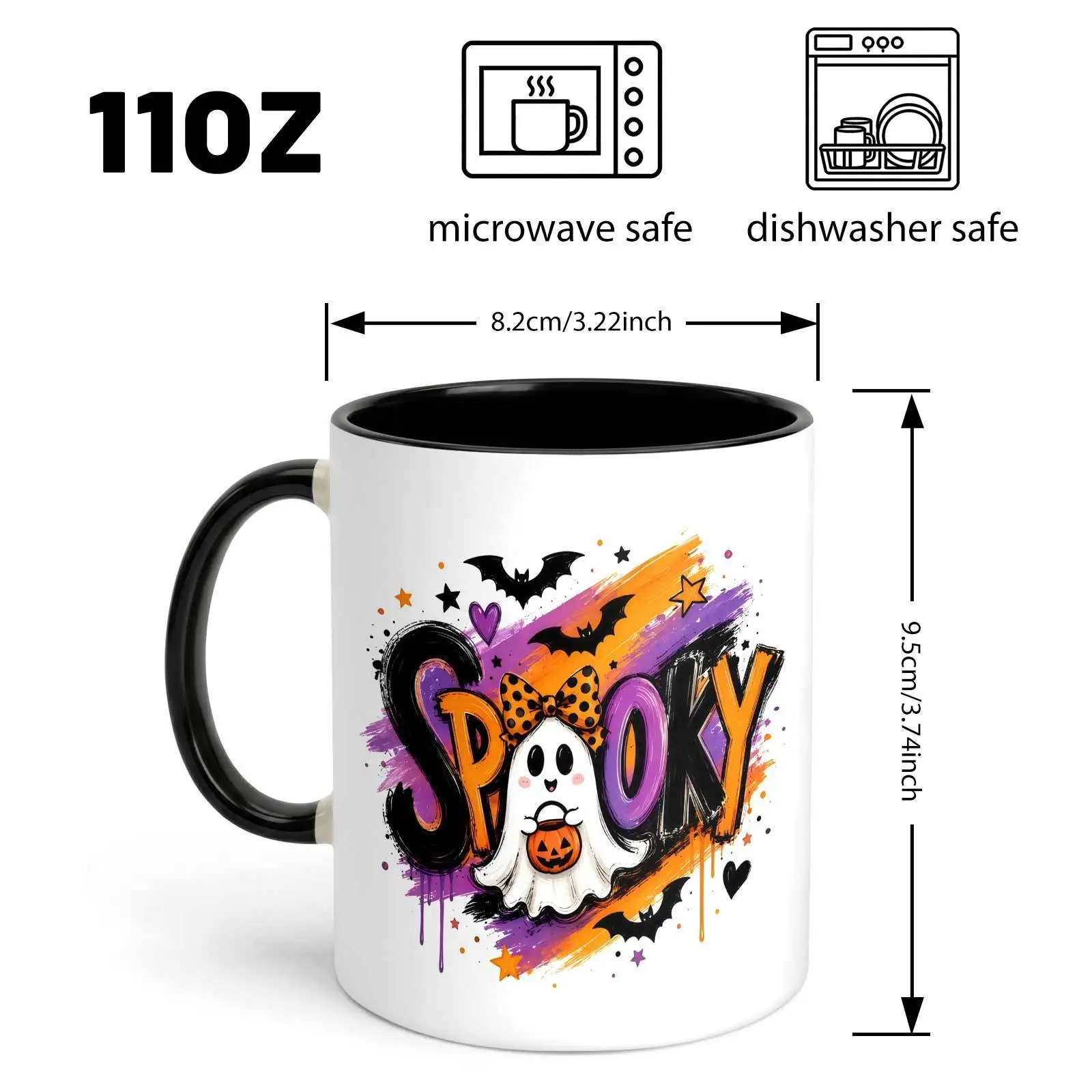 1pc, Spooky Ghost, 11 Oz Colored Ceramic Mug, Watercolor Halloween Art Print, Suitable for Office, Home, Halloween Gift, Tumbler, Local Warehouse, Gifts for Men And Women, Friends