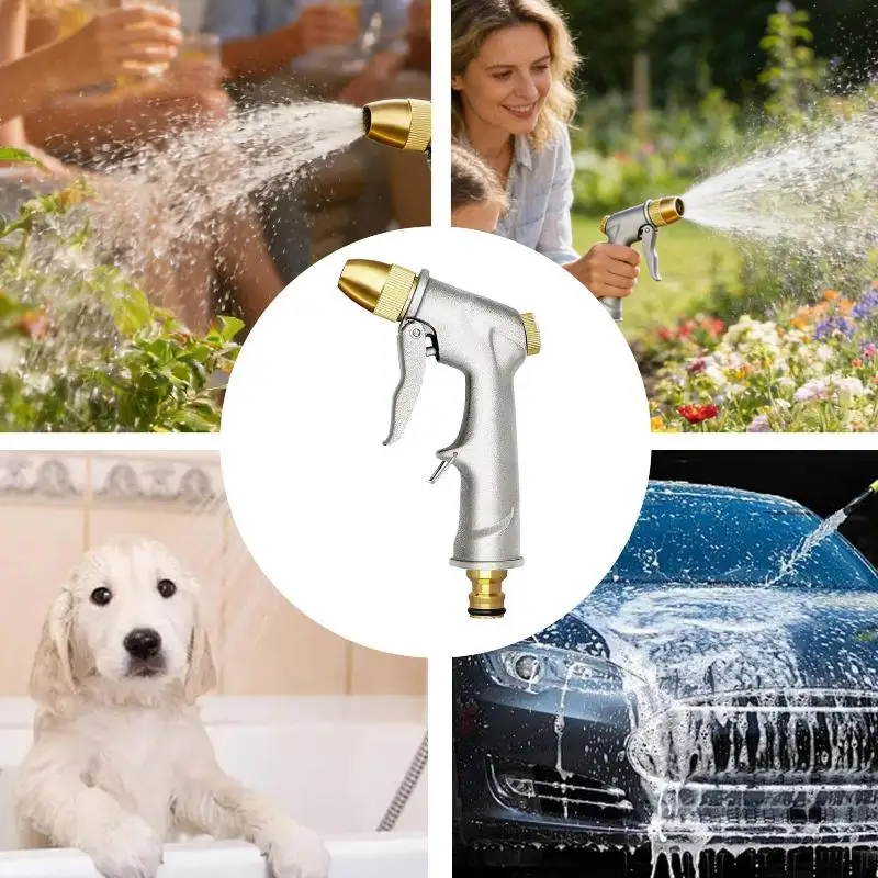 High Pressure Metal Garden Water Sprayer Adjustable Nozzle Hose Jet for Lawn Watering Car Washing Pet Bathing