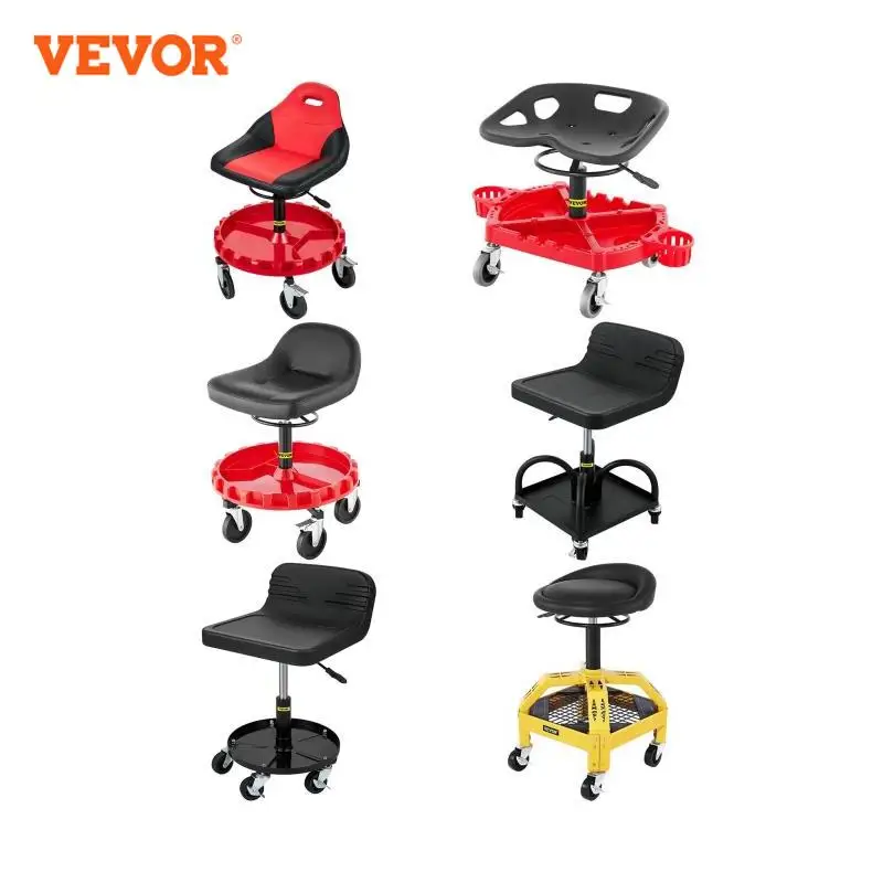 VEVOR Rolling Garage Stool Car Detailing Stool Adjustable Height Mechanic Seat With Tool Tray Workshop Auto Repair Shop Stool