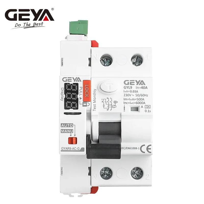 GEYA Smart RCCB (Self-Reclosing, 2P 40A, 10s/60s/300s Digital Display)