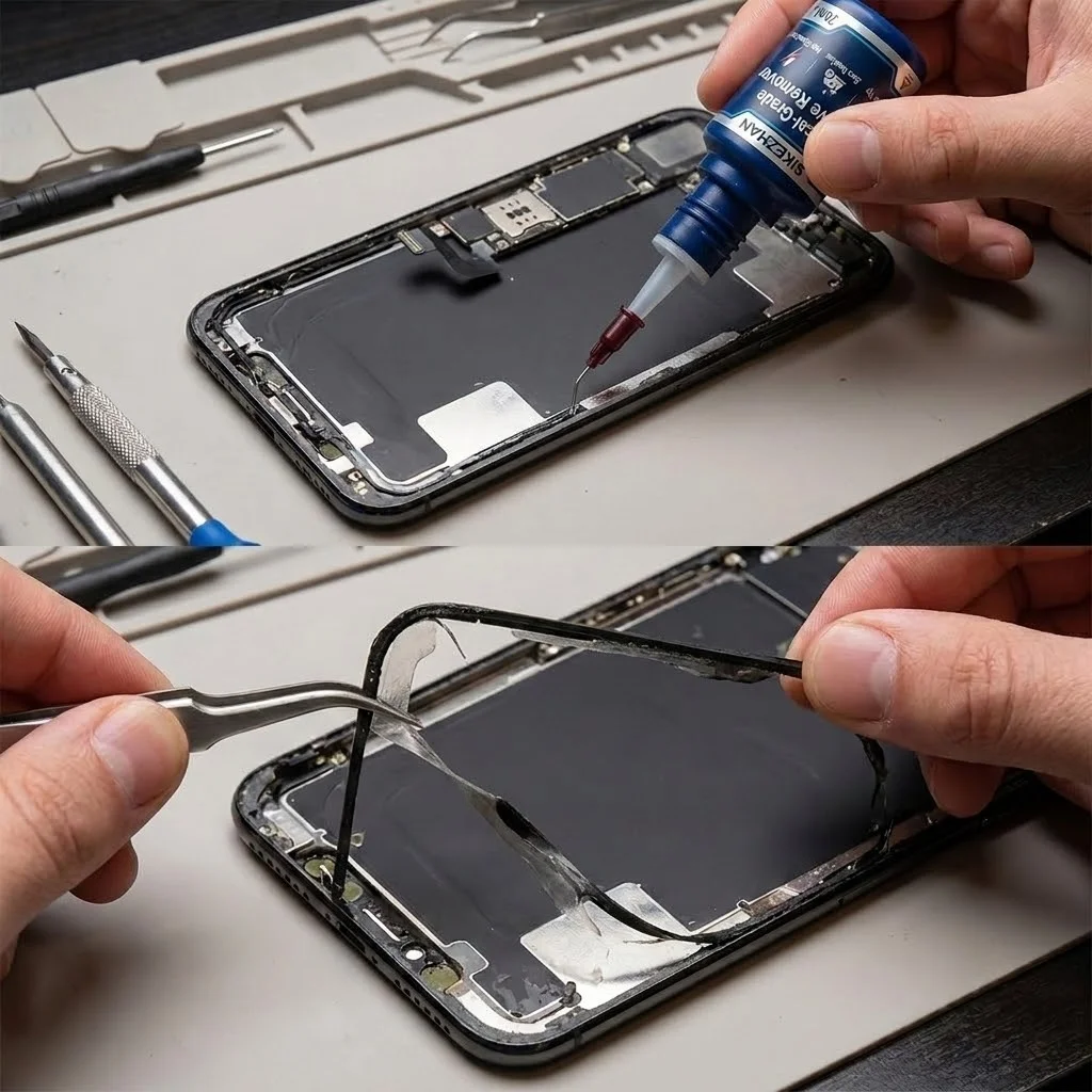 Optical Grade Glue & Adhesive Remover Cleaner Kit with Precision Needle Tip &Pry Blade for Phone Electronics Repair Tool