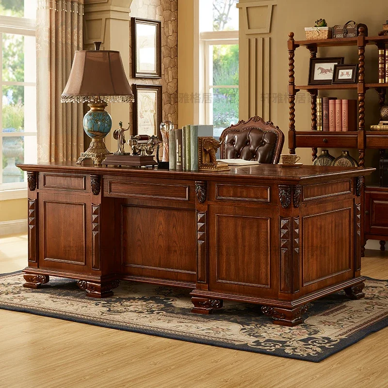 American solid wood desk boss table big class desk president table and chairs antique calligraphy table computer desk writing de