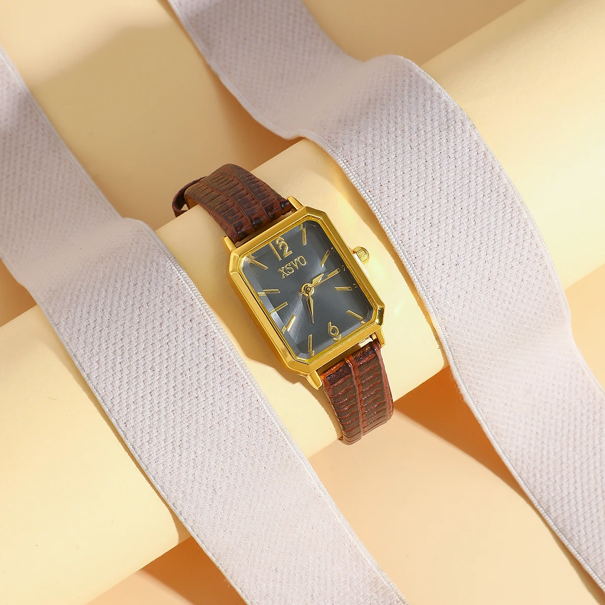 

Винтажные золотые восьмиугольные часы для женщин - ремешок из крокодиловой кожи, темно-зеленый циферблат, кварцевые наручные часы