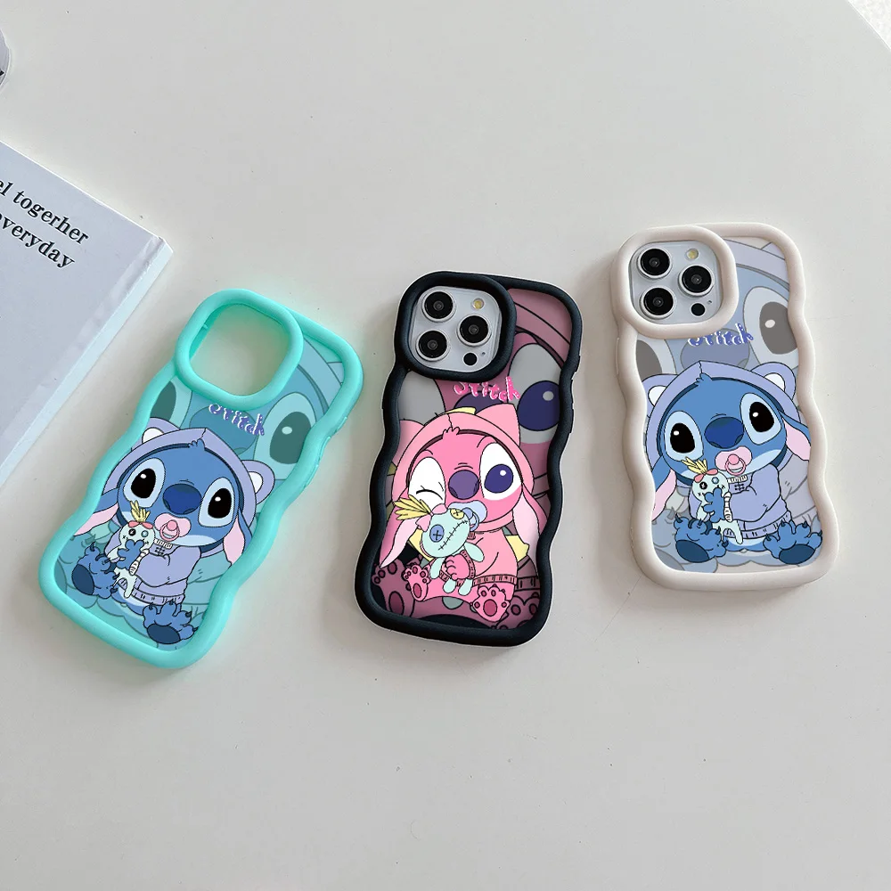 Cute baby Stitch Angel Phone Case for IPhone 15 14 13 12 11 Pro Max XR XS X 7 8 Plus SE20 Candy Color Soft TPU Back Cover