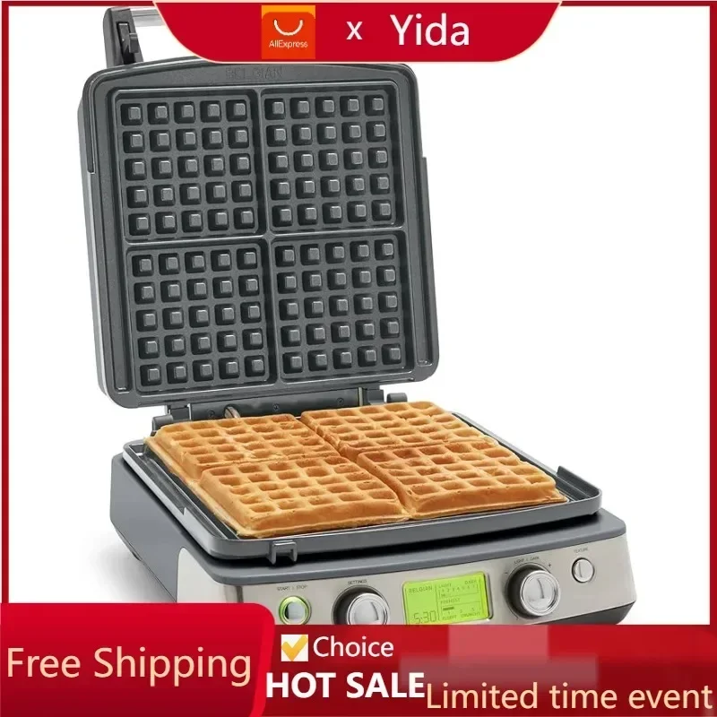 Waffle Iron, Healthy Ceramic Nonstick Aluminum Dishwasher Safe Plates, Adjustable Shade/Crunch Controls, Easy Cleanup Breakfast