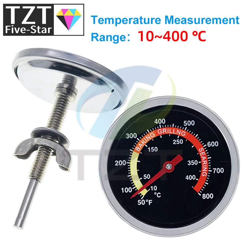 TZT 60mm Stainless Steel Pizza Oven Thermometer Baking Food Meat 10-400 Degrees Celsius Grill Barbecue Stove Thermograph