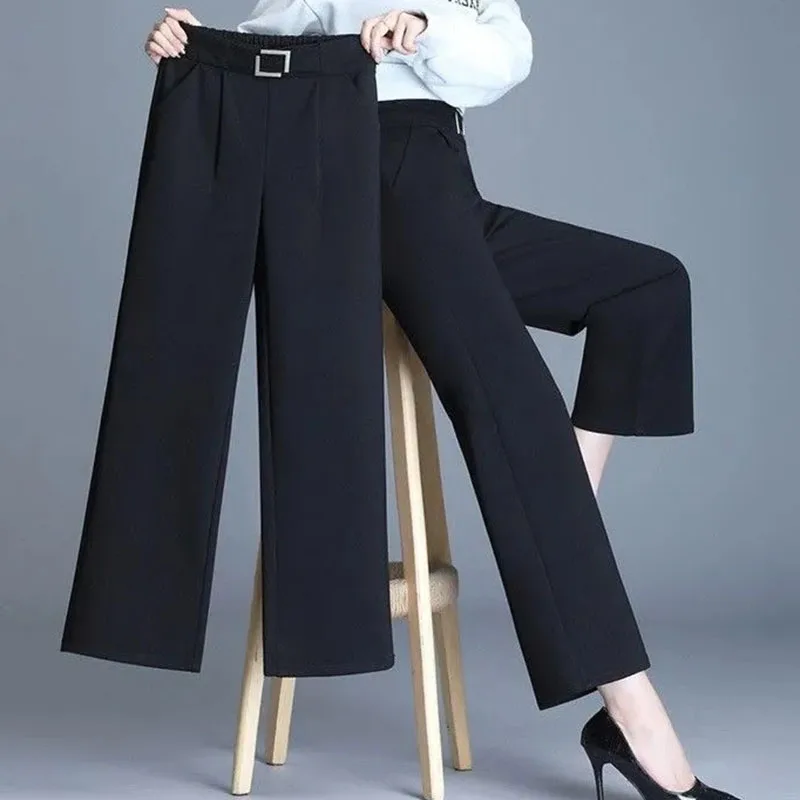 

Female Solid Color High Waisted Suit Straight Leg Pants Korean Women Loose Fit Wide Leg Trousers Ladies Autumn Winter Pantalons