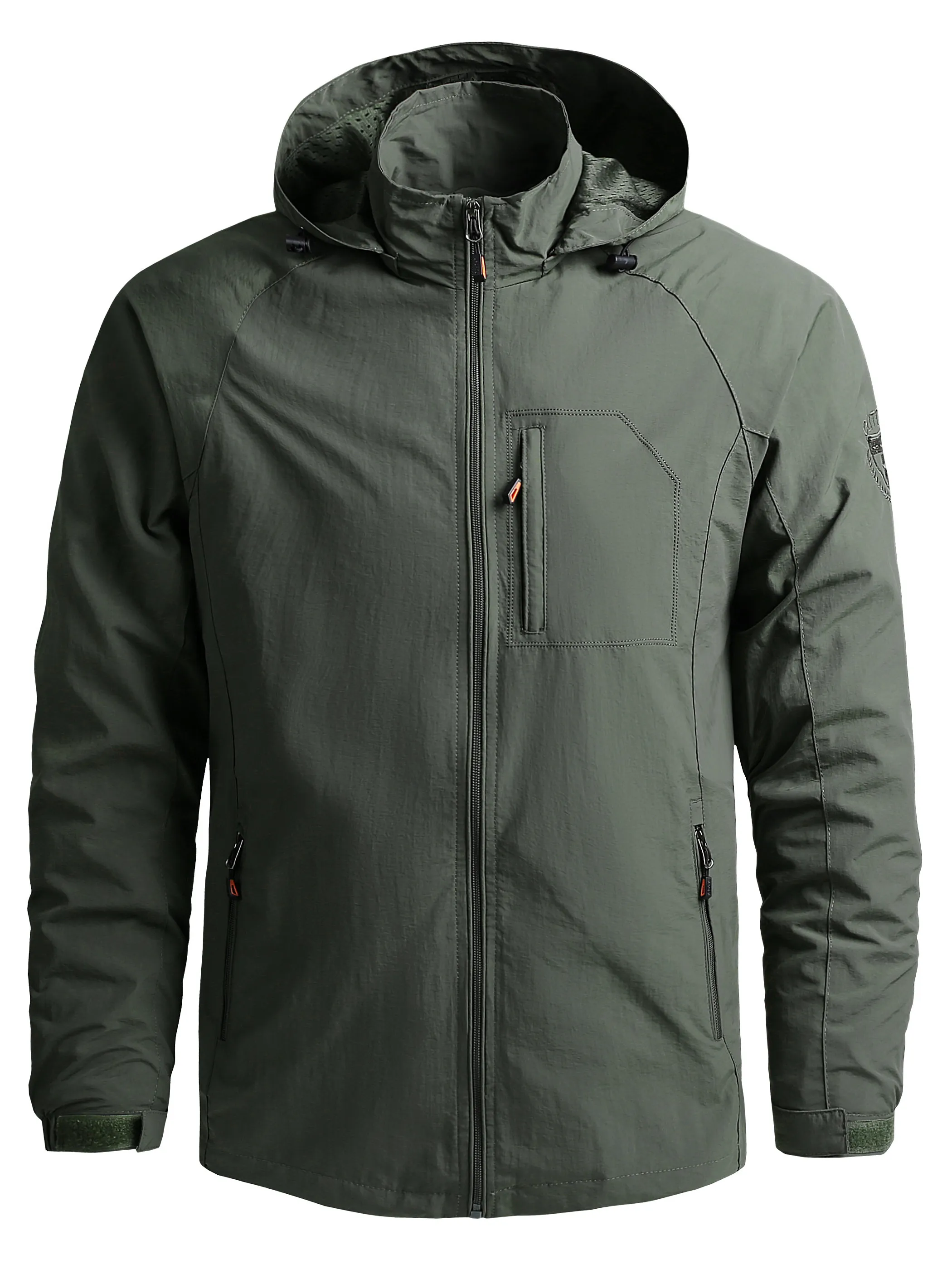 

Мужская рабочая куртка-ветровка с капюшоном для активного отдыха, весна-осень, повседневная, из полиэстера и нейлона, приталенный крой, весна 2026