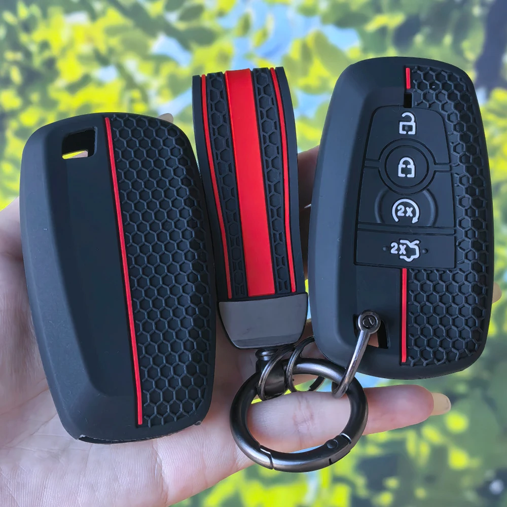 Soft Silicone Honeycomb Key Holder With KeyChain For Ford Explorer Mustang Fusion Escape F150 F250 F350 F450 F550