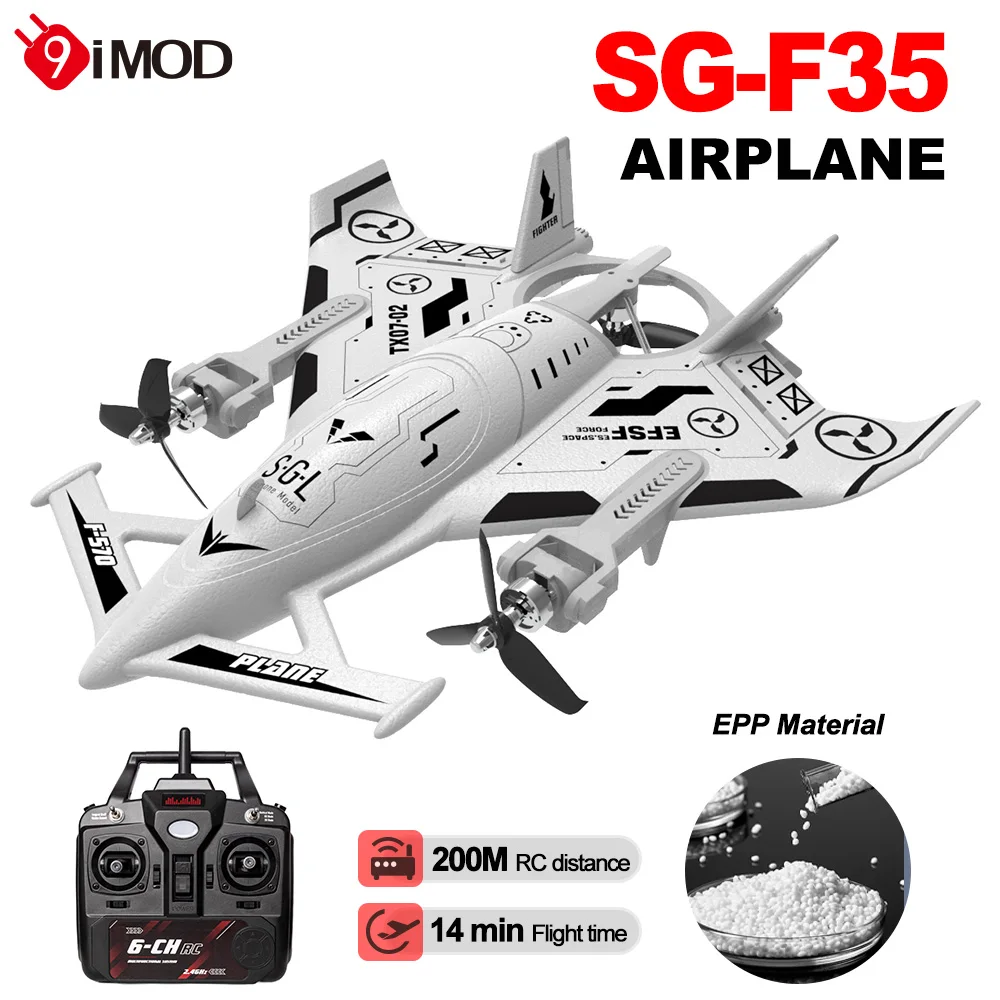9IMOD RC Plane SG-F35 Aerobatic Fighterc 8Channels EPP Material 6-Axis Gyros 2.4G 3-Mode Flight 200M 2 Speeds Brushless Glider