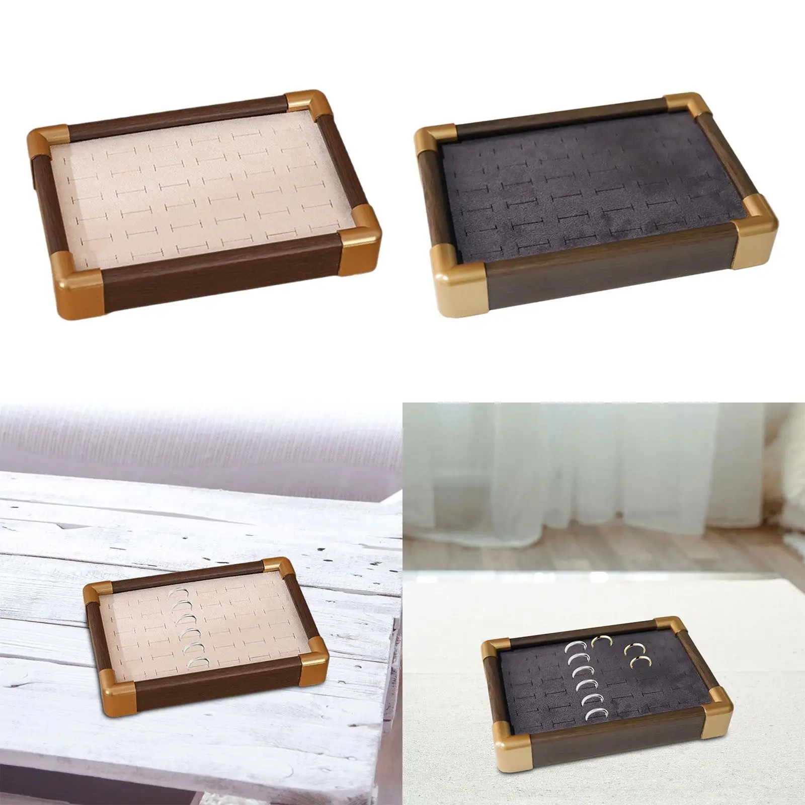 

Ring Holder Stackable Hold 36 Rings Earrings Storage Box Wooden Velvet Jewelry Organizer Stand for Girls Store Selling Home Show