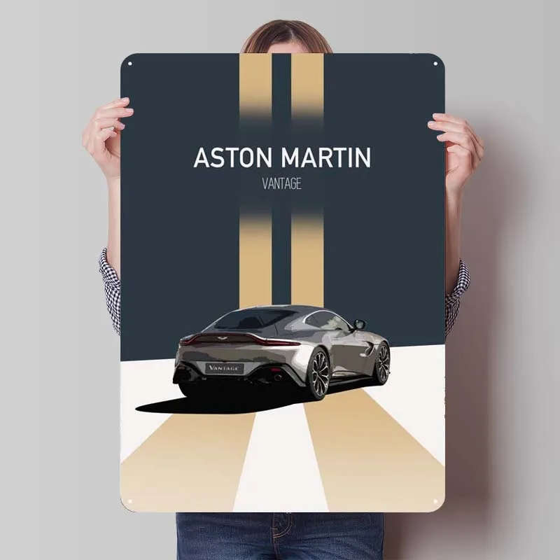 Aston Martin Vantage Tinplate Sign Car Poster Metal Wall Art Mural Retro Metal Sign for Garage Wall Decoration Club America Home