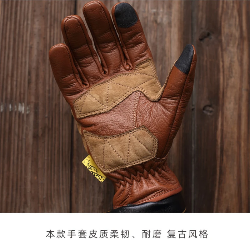 Head layer cowhide retro motorcycle gloves, riding leather gloves, anti drop, windproof touch screen, wear-resistant