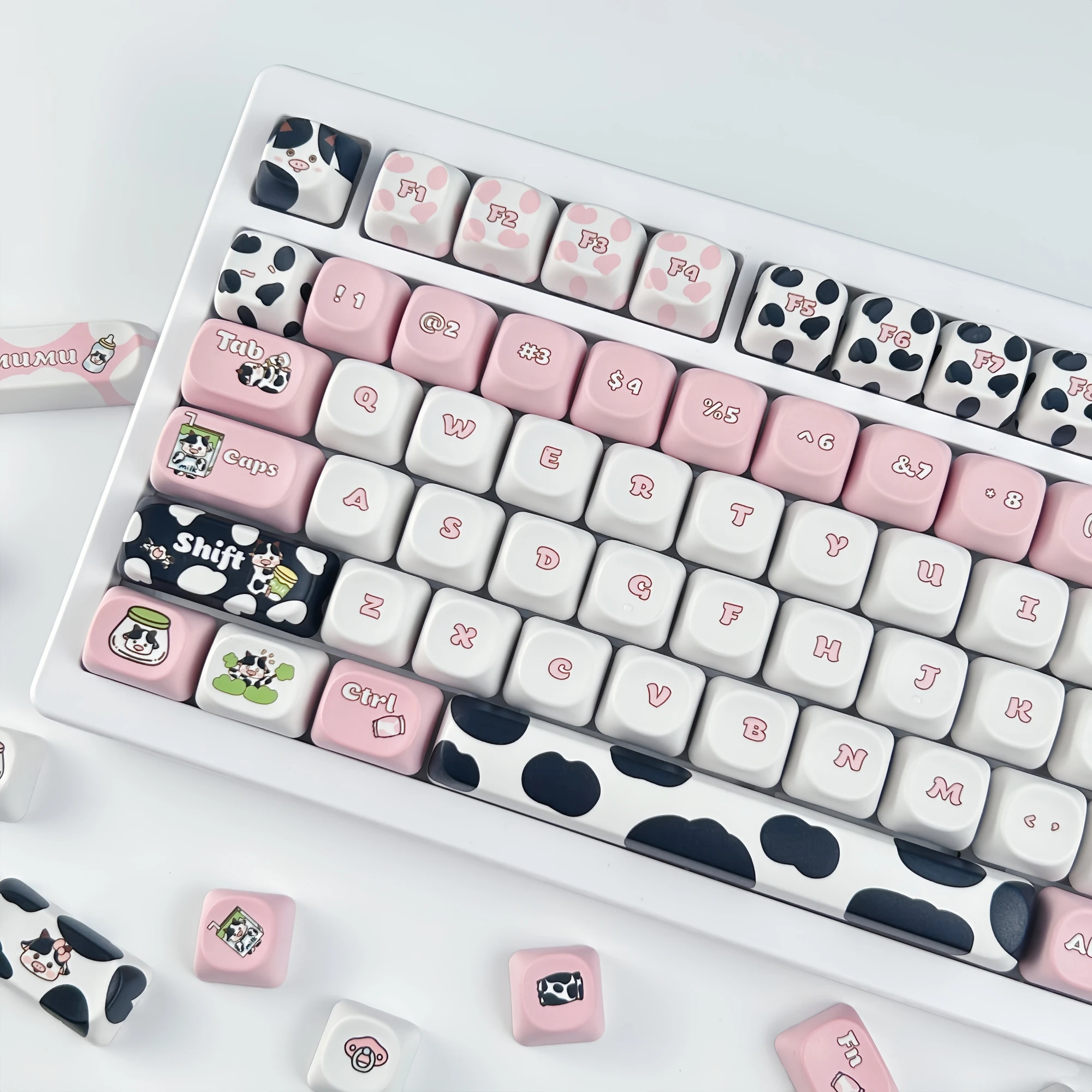 

MAIMOOO милые колпачки для клавиш Cow Mumu PBT Dye Sub MOA Profile Cow Pasture на заказ розовый колпачок для MX Switch механическая клавиатура подарки