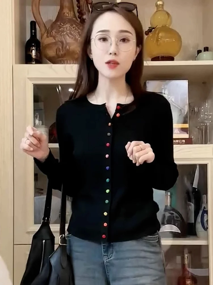   Maglione lavorato a maglia lungo con bottoni Autunno Casual Comodo cardigan di lana snellente Faionable Neline rotondo basso