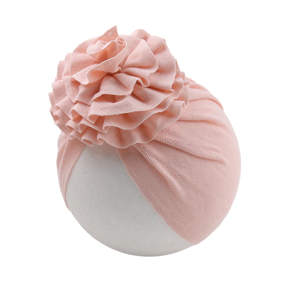 Organic Cotton Blossom Baby Turban Hats Hollow Newborn Boys Girls Flower Ruffled Caps Solid Korean Headwraps Kids Soft Headwear