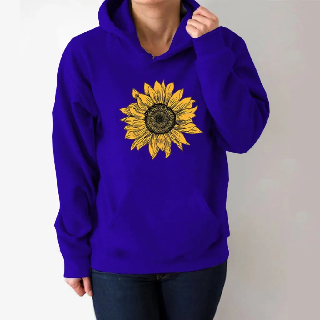 여성용 동물 해바라기 프린트 후드 스웨트셔츠 탑 뉴 패션 여성용