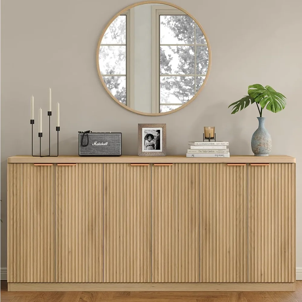 

70" Large Buffet Sideboard Cabinet, Fluted Cabinet 6 Doors, Buffet Table Coffee Bar Wine Bar Storage Cabinet