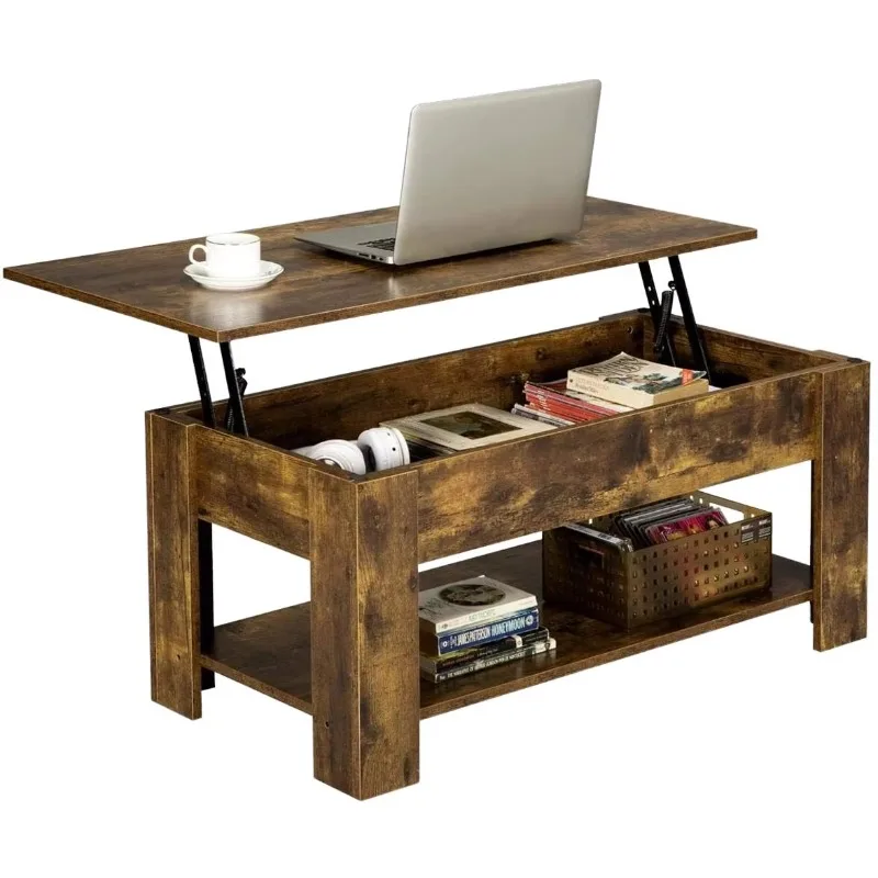 Brown Multifunctional Living Room Furniture Black Pattern Wood Adjustable Lift up Top Folding Center Coffee Table with Lift Top