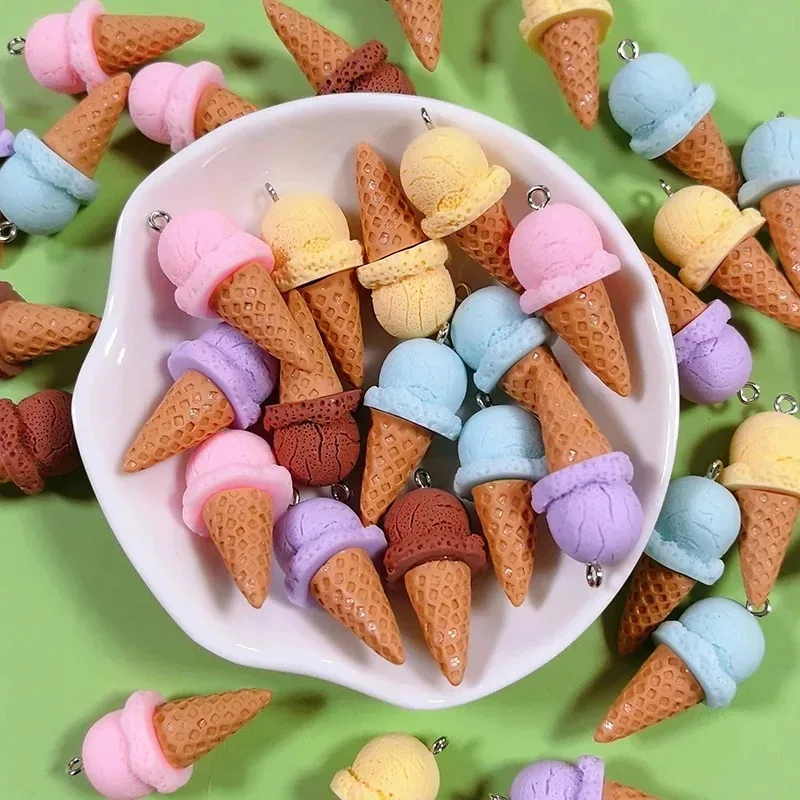 10 Piezas de Dijes de Resina Kawaii 3D con Forma de Cono de Helado de Chocolate, Colgantes de Comida Dulce de Verano, Suministros para Joyería DIY