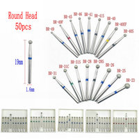 50Pcs/5Boxes Dental Diamond Ball Round Burs Dental High Speed Handpiece Burs Dental Diamond Burs 1.6mm Shank BR Series