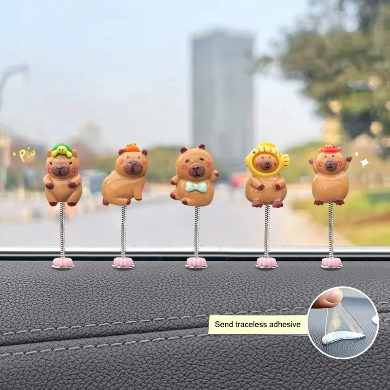 5Pcs/Set Capybara Car Interior Decoration Creative Spring Capybara Shaking Head Dashboard Figurine Ornament