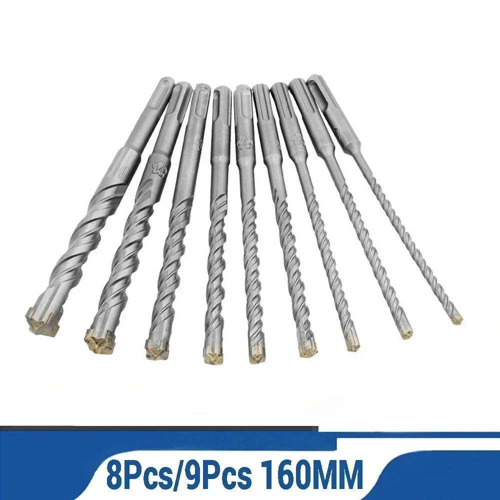 8Pcs/9 Pcs 160mm Round Shank Twist Drill Bits Crosshead spiral  Hole Saw Cutter For Wood Steel Metal Alloy Drilling Tools