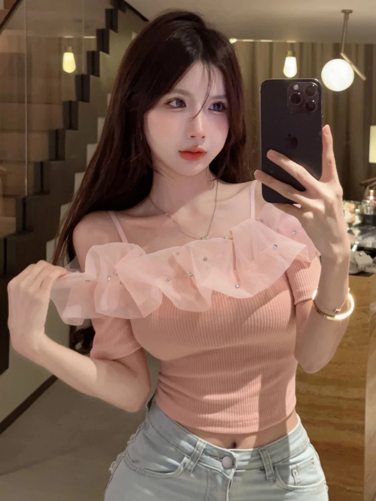 Pullovers Women Slim Hotsweet Simple All-match Design Elegant Slash Neck Tender Summer Ladies New Crop Korean Style Leisure Cozy