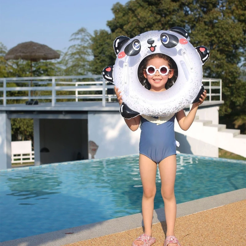 Lindo anillo natación inflable antideslizante patio trasero Panda flotador seguridad piscina juego suministro