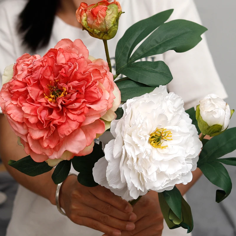 2 Heads Luxury Big Peony Simulation Flowers Home Living Room Artificial Flower Decoration Chriatmas Wedding Dried Flower Bouquet