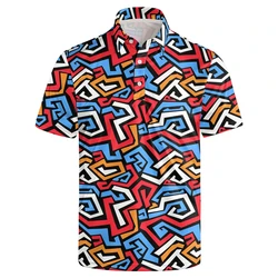 Classic 3d Print Hawaiian Polo Shirt Men Funky Retro 80s 90s Graphics Shirt Party Short Sleeve Button Tees Street Y2k Clothing