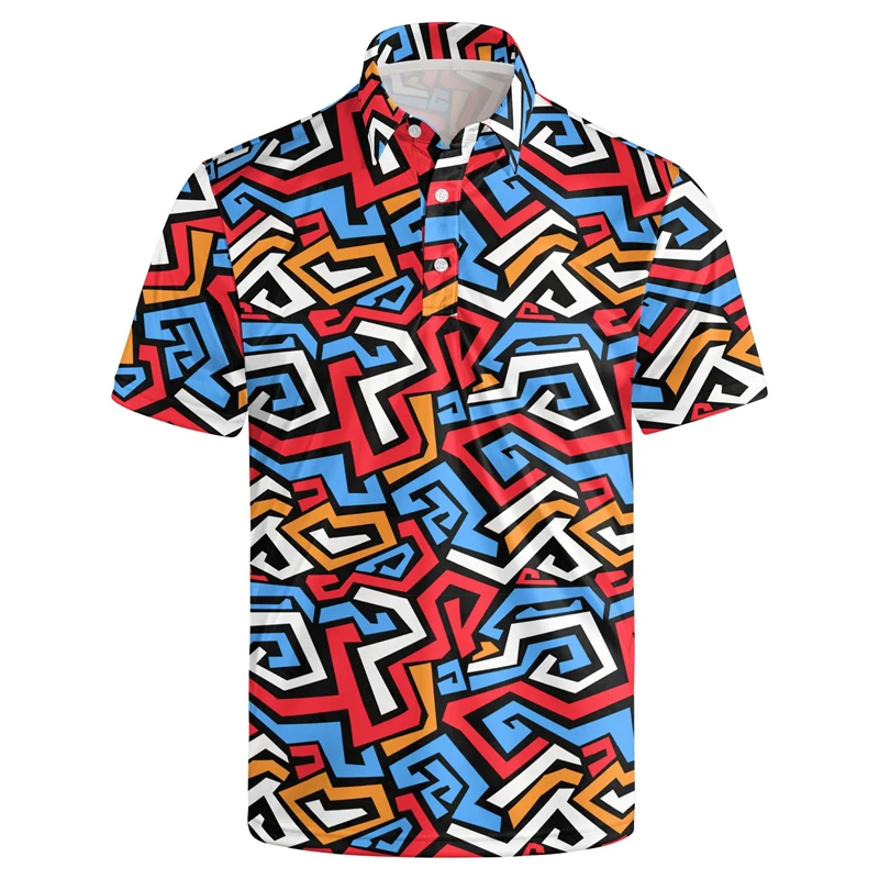 Classic 3d Print Hawaiian Polo Shirt Men Funky Retro 80s 90s Graphics Shirt Party Short Sleeve Button Tees Street Y2k Clothing