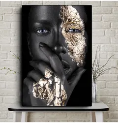 and Prints Scandinavian Wall Art Picture for Living Room African Black Gold Woman Oil Painting on Canvas Cuadros Posters