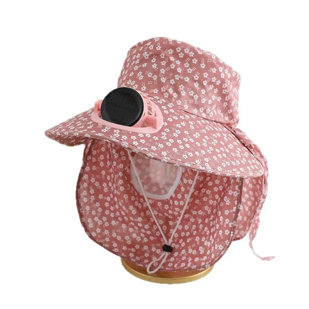 Solar USB Anti-UV Solar Fan Cap USB Charging 300MA Current Sun Cap Floral Design Breathable Cooling Fan Hat Outdoor Activities