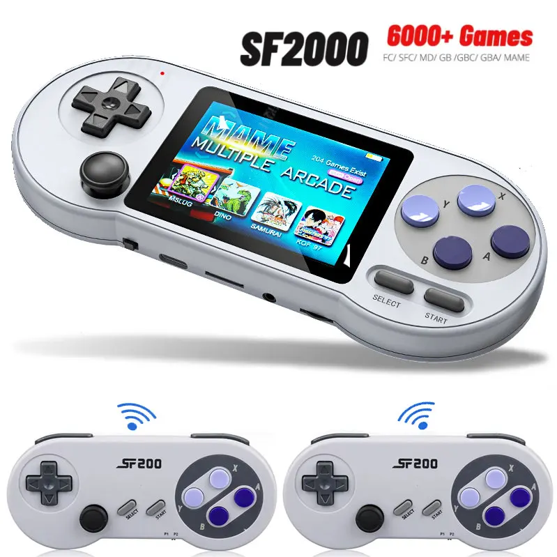 

SF2000 Handheld Game Player TV Game Player AV Output 3 inch IPS Screen Portable Video Game Console Built-in 6000 Games Retro