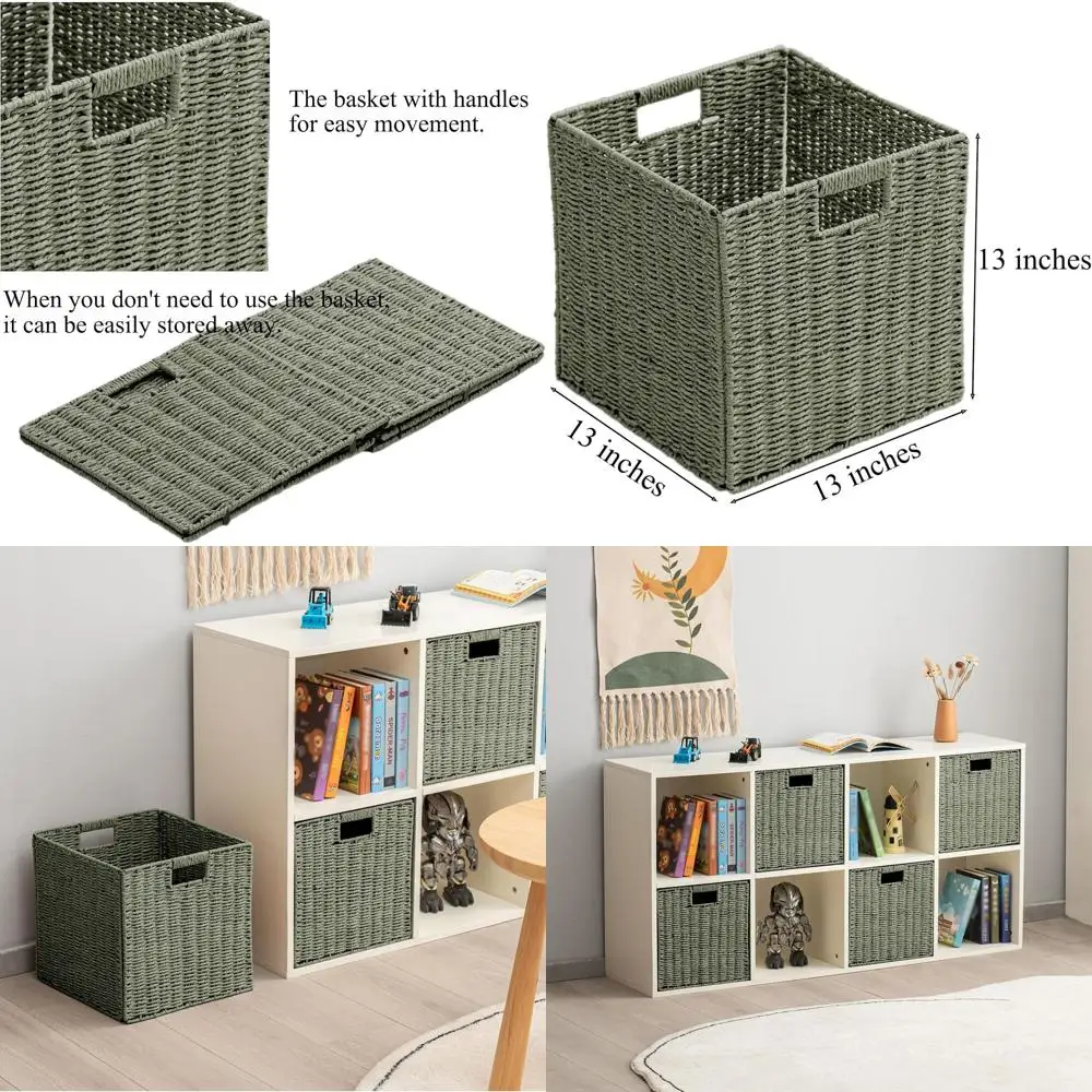 

Set of 4 Foldable Paper Woven Cube Baskets for Storage in Bedroom, Living Room - Ideal for Clothes, Books, and Toys (13 x 13 x 1