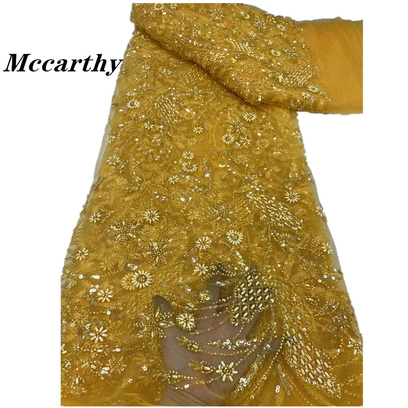 

Mccarthy Heavy Gold Sequins Lace Fabric With Bead Sequins For Bridal Dress Luxury Evening Dress French Lace 5 yards ZX50GH-182