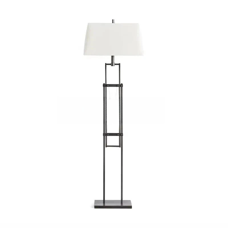 American Retro Luxury Floor Lamp for Living Room Bedroom Study Medieval Style Reading Light with Fabric Shade Vertical