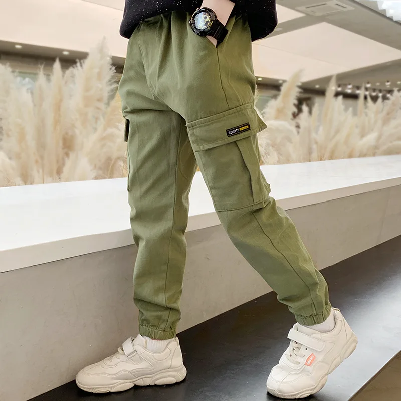 2026 Spring Summer Kids Elastic Waist Pants Boys Multi-Pocket Casual Trousers 3-12Y Teenage Children Outdoor Sweatpants