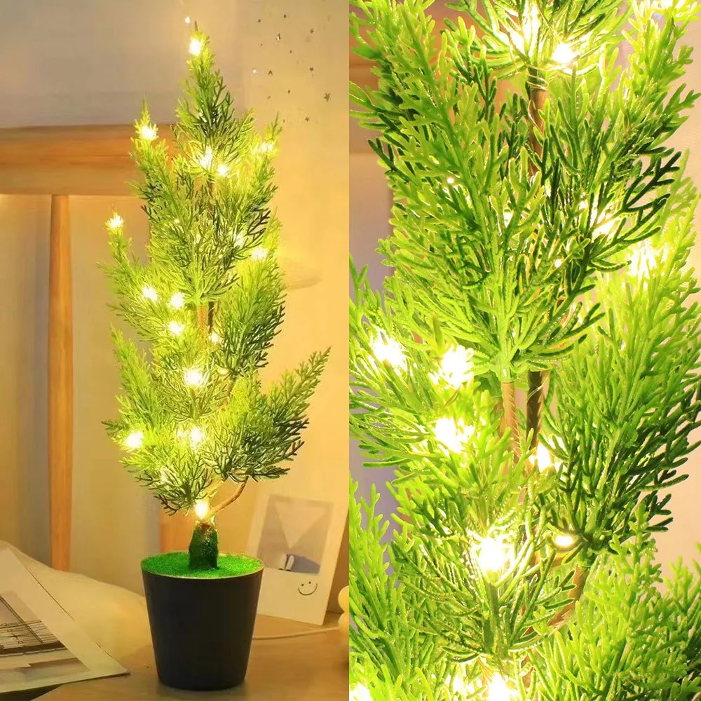 New LED Night Light Simulated Green Plant Potted Plant Luminous Desktop Ornaments Office Bedroom Warm Lamp USB Desk Lamp