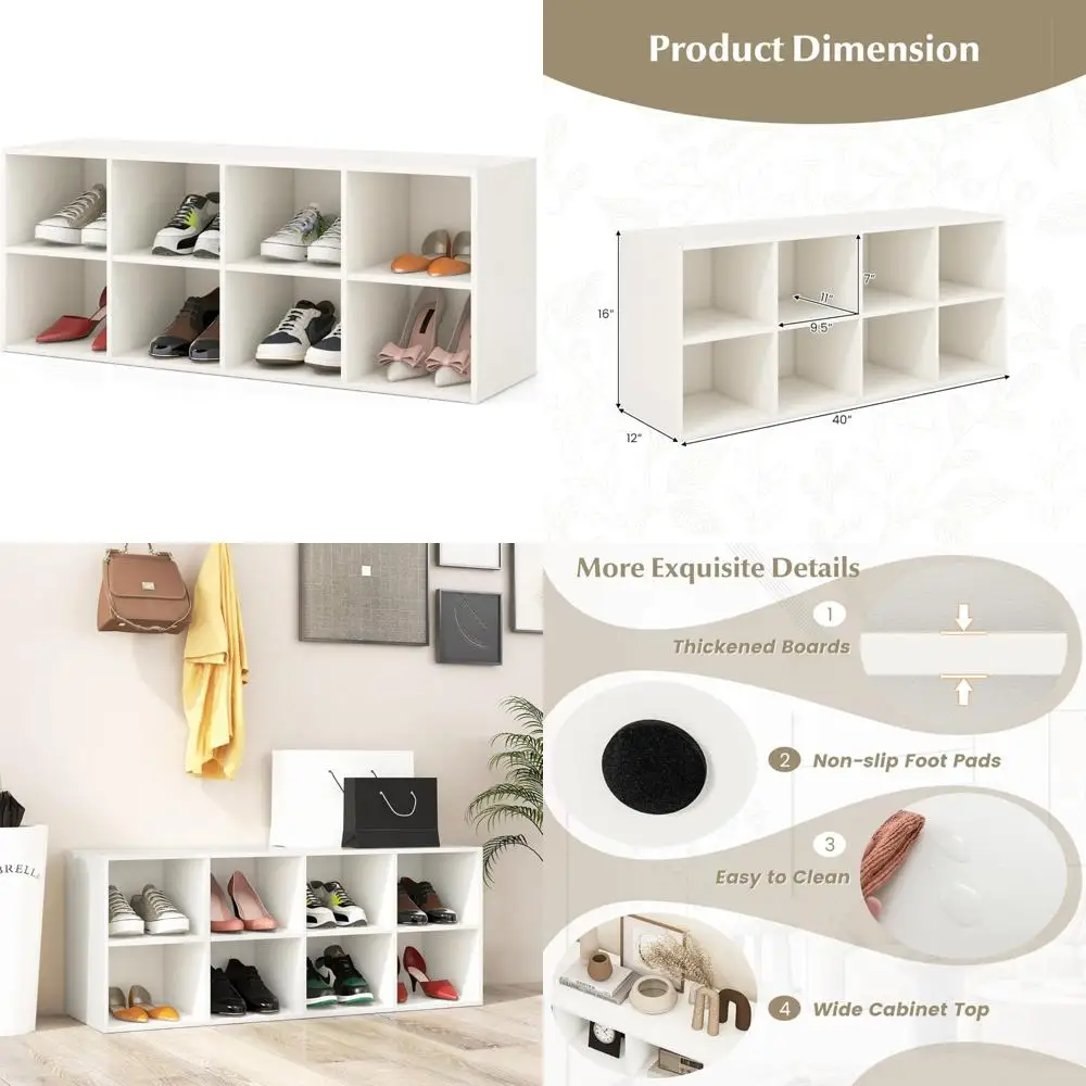 

8 Cube Shoe Storage Bench with 40 Entryway Organizer, Cubby Rack Cabinet for Hallway Shoe Storage Solutions