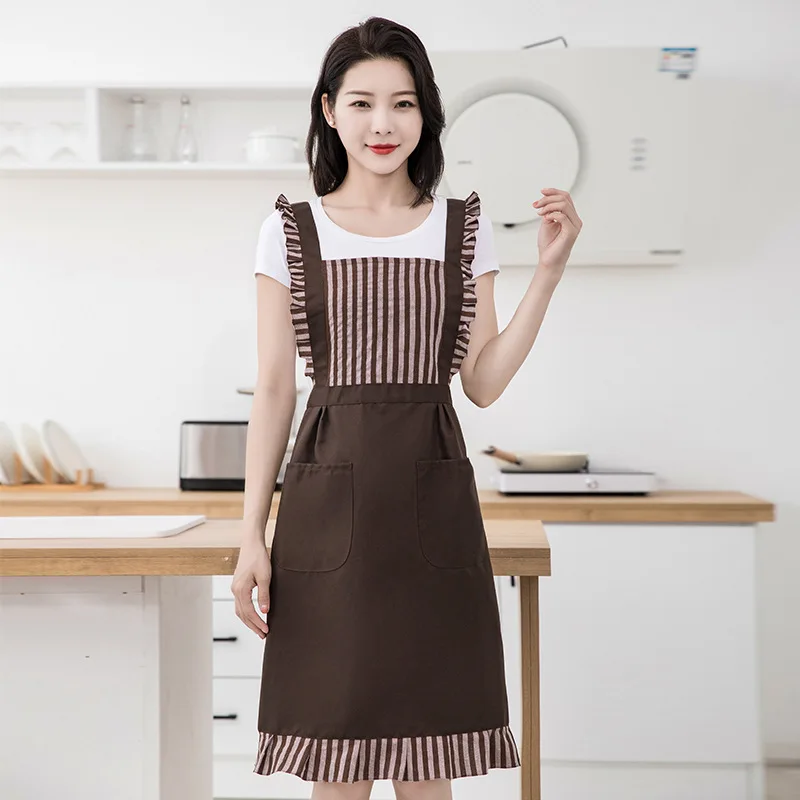 Korean 2pcs Apron Set with Oversleeve Female Nail Shop Kitchen Coffee Overalls Pocket Home Cooking Cleaning Sleeveless Apron