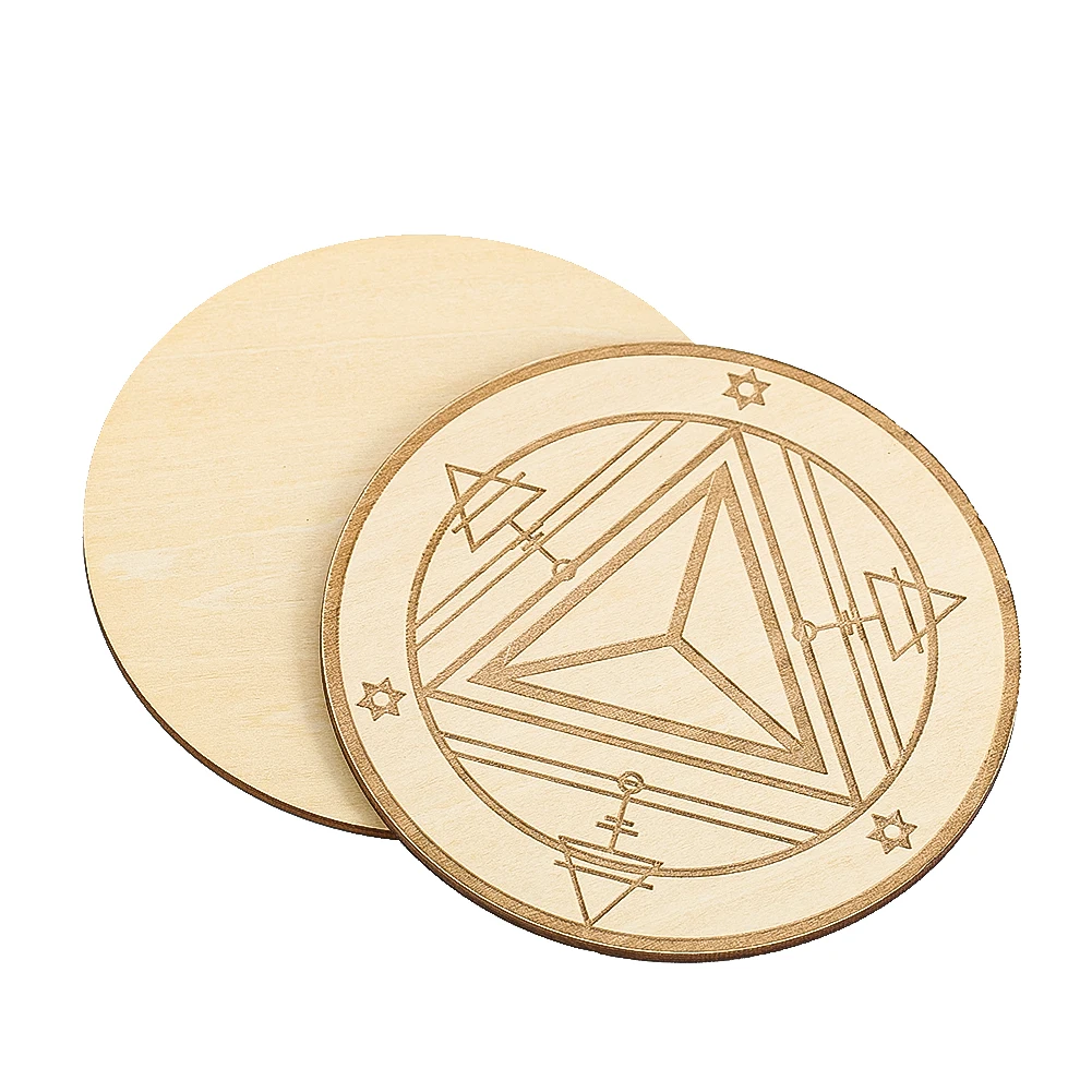 11cm Natural Wood Laser Geometry Triangle Arrowhead Round Coasters Insulation Cup Mats Star Of David Hexagram Wiccan Plank