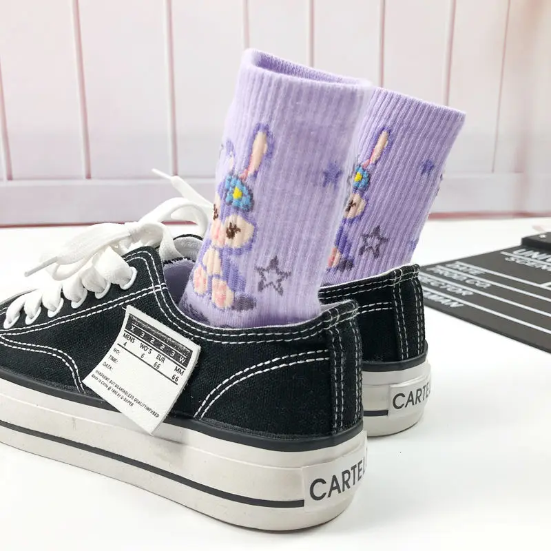 Disney StellaLou autumn and winter girls' cute, comfortable, soft and breathable cartoon high-looking mid-calf cotton socks image 3