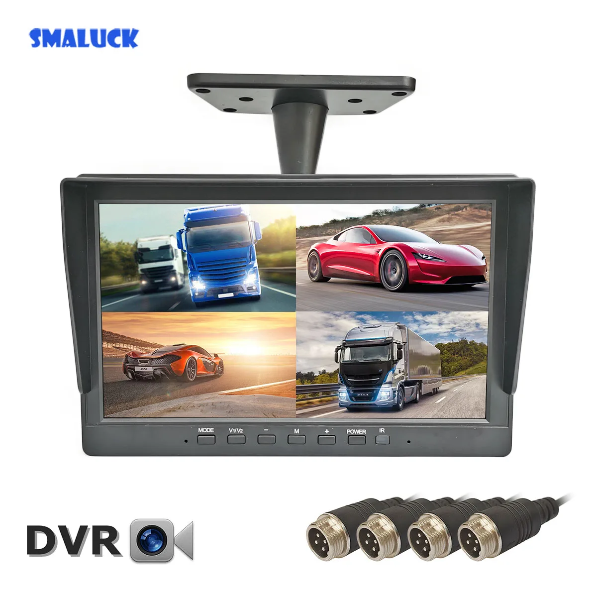 

SMALUCK 1024*800 AHD 10,1-дюймовый 4-разделенный четырехэкранный автомобильный монитор заднего вида Поддержка 4x960P AHD-камеры SD-карты Запись видео