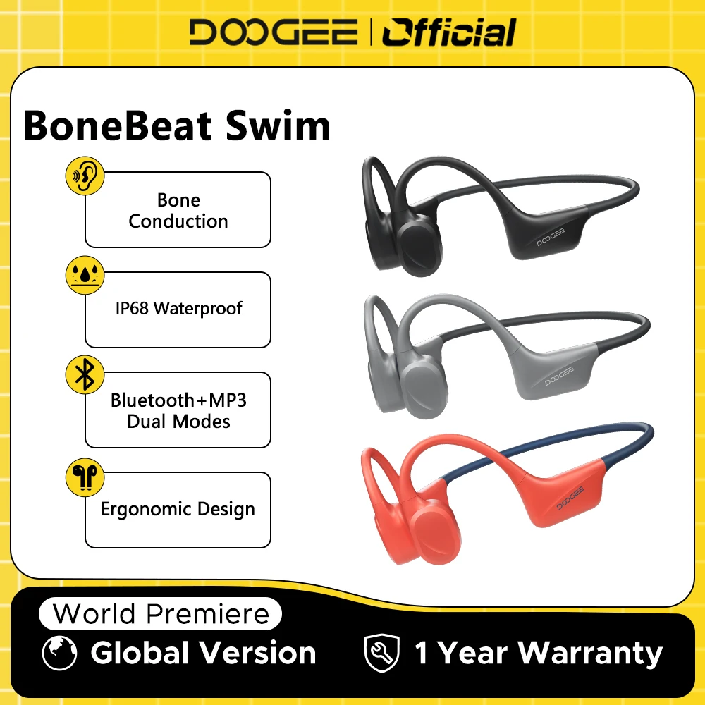 

Наушники DOOGEE BoneBeat Swim с костной проводимостью, Bluetooth 5.4, водонепроницаемость IP68, беспроводная спортивная гарнитура для бега и велоспорта